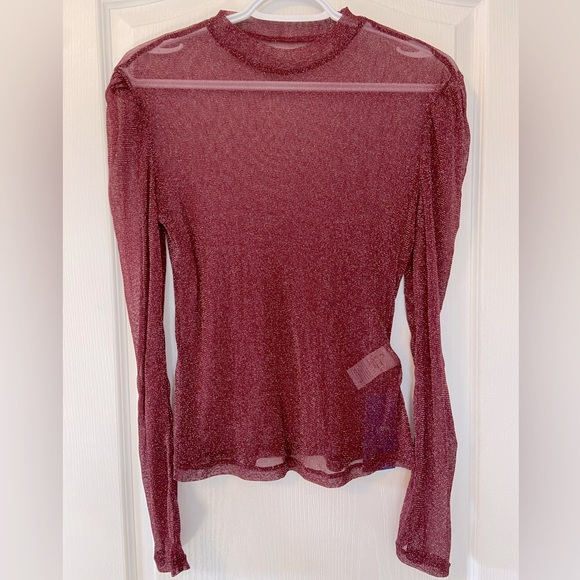 FLOERNS Sheer Mesh Shimmery long sleeve Blouse Top - Picture 2 of 2